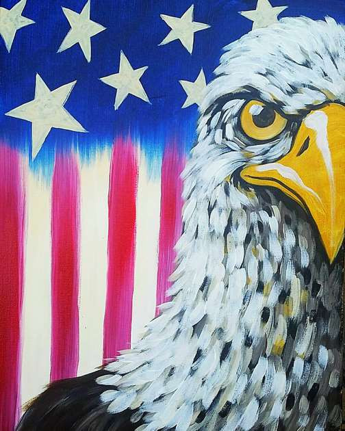 the U.S. flag and a bald eagle