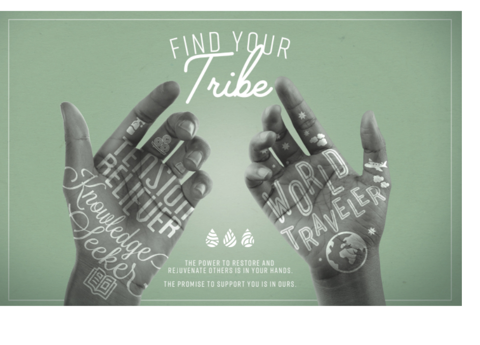 find your tribe - hands with relax written on them